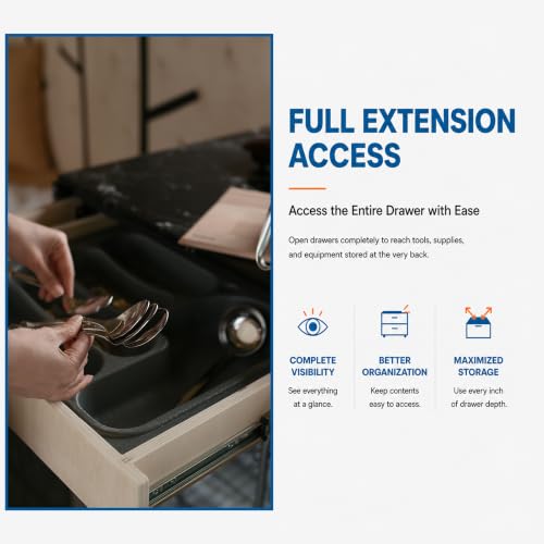 Rok Hardware 20" Heavy Duty Full Extension Ball Bearing Drawer Slides, 200 lb Capacity, Side Mount Drawer Runners with Quick Release, Self Closing Drawer Slides for Cabinets -HDS20-200 - size: 20 Inch