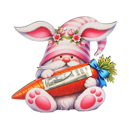 KATINAT Pink Easter Bunny Gnome Cash Gift, Wooden Bunny Gnome Money Clip, Basket Stuffer for Teens, Kids, Boys & Girls, Carrot Cash Holder - color: Kat-k- Bunny Gnome Holder Pink