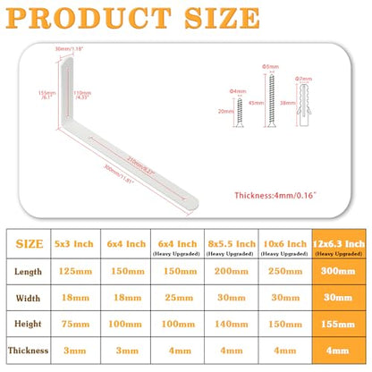 Alise White Shelf Brackets,L Brackets for Shelves,12x6.3x1.2 Inch,4 Pcs - color: White, size: 12x6.3 Inch (Upgraded)