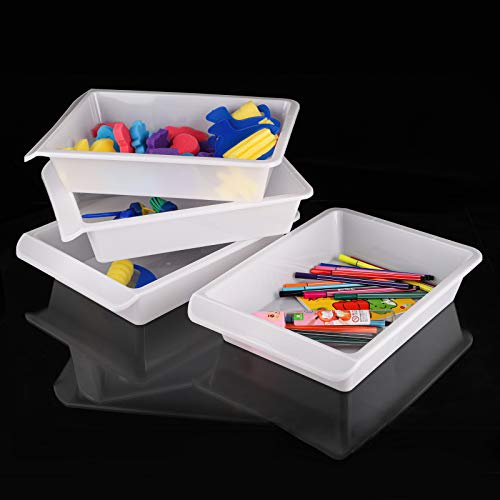 Yopay 15 Pack Plastic Art Tray for Classroom, White Craft Trays for Kids, Paper Organizer Bins, Activity Organizer Serving Tray for DIY Projects, Painting, Beads, Slime Sensory Toys