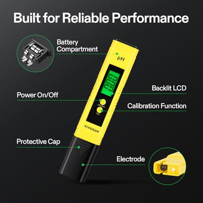 VIVOSUN Digital pH Meter 0.01 Accuracy Pen Tester for Water Hydroponics - color: Yellow