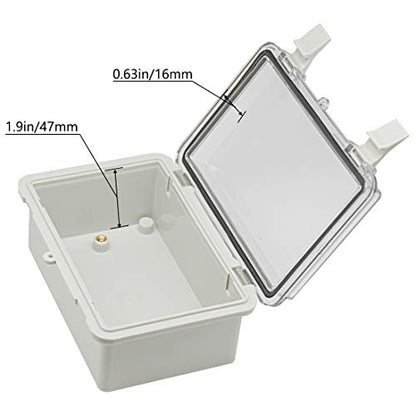 Zulkit 2pcs Junction Box ABS Plastic Dustproof Waterproof IP65 Electrical Boxes Hinged Shell Outdoor Universal Project Enclosure Clear Cover with 2 Cable Glands 5.9 x 3.9 x 2.8 inch (150x100x70 mm) - size: 5.9" x 3.9" x 2.8"(2pcs)