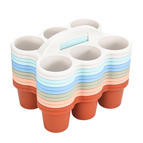 12 Pcs Classroom Caddy Bulk - Plastic 6 Compartments Table Storage Caddy with Handle for School Pencil, Crafts Marker, Crayon Art, Drink Cup Delivery - color: Boho Colors