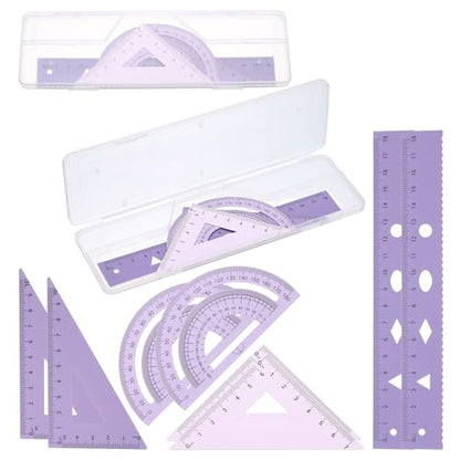 PATIKIL Geometry Set 2Pcs 7" Aluminum Ruler & 4 Triangles, Metal Protractor - color: Gradient Purple, size: 7 Inch