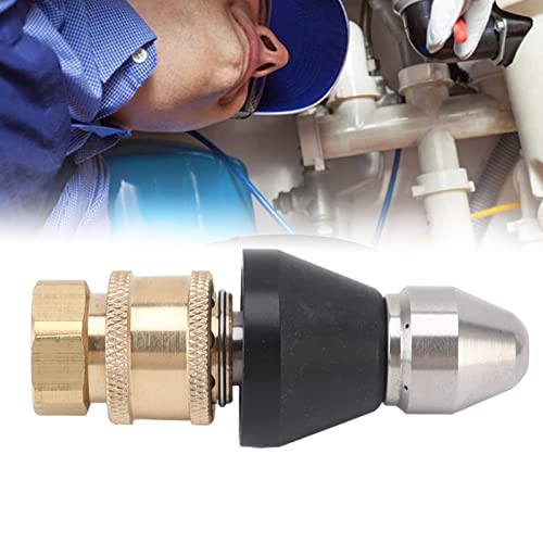 Brass & Stainless Steel Sewer Jetter Kit for Pressure Washer, G1/4 Nozzle with G3/8 Adapter, High-Pressure Drain Cleaning Tool, Self-Propelling Rear Jet Design for Pipes & Drains