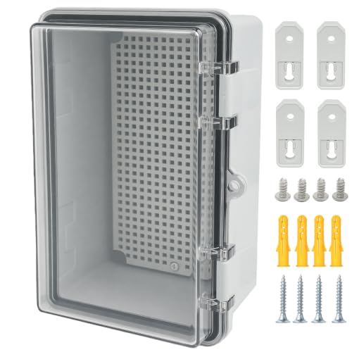 Junction Box, Hinged Grey Clear Cover IP67 Waterproof ABS Project Box with Mounting Plate Electrical Box Enclosure with Wall Bracket 8.3 x 5.1 x 4.3inch(210x130x110mm) - color: Transparent, size: 8.3"x5.1"x4.3"