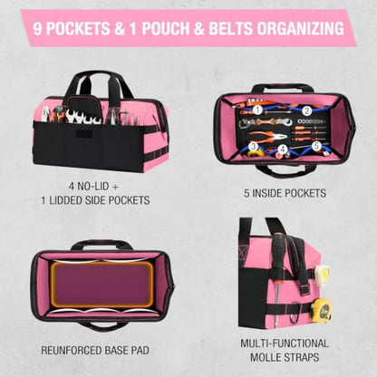 HISEA 3 Pack Heavy Duty Tool Bag, 13-Inch Waterproof Tools Organizer Tote - color: Pink, size: 13 Inch