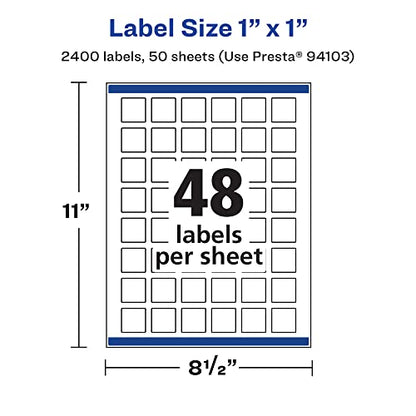 Avery® Matte White Removable Square Labels, Sure Feed® Technology, Print-to-The-Edge, 1" x 1", 2,400 Removable Labels, Laser/Inkjet Printable - style: 2,400 labels