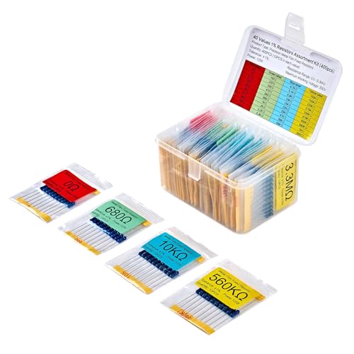 40 Values 400 pcs Metal Film Resistor Kit, 0Ω-3.3MΩ 1/2W 1% Full Copper Thick Leads (0.5mm). Includes 100ohm, 120ohm, 220ohm, 330ohm, 470ohm, 1K ohm, 10K ohm, and More. - size: 1/2W 40 Values 400 Pcs