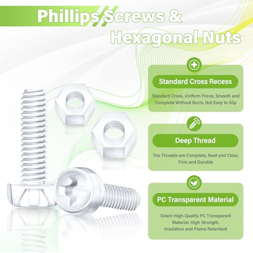 100 Pieces/50 Sets 20mm M3x20 mm Transparent Screw Nut Washer Kit - size: M3*20 mm, style: Clear Phillips Head Screws