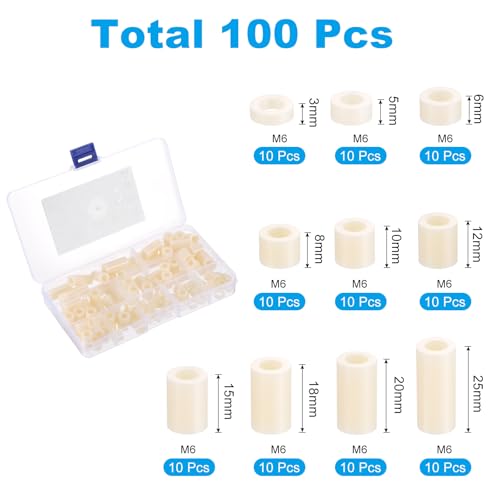 PATIKIL M6 Nylon Spacer Set, 100Pcs Non-Threaded ABS Round Spacer Standoff Assortment Electrical Outlet Spacers for PCB Motherboard, Circuit Board, Switch and Receptacle, White - color: White, size: M6
