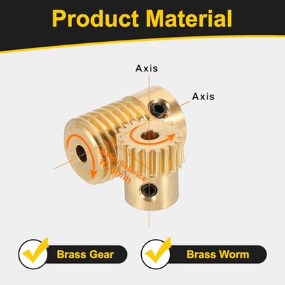 uxcell Worm Gear Set 20T 0.5 Module 20:1 Reduction Rate, Right Rotation Drive Gear Box Wheel Reduce Transmission Part (Brass Gear-3mm Bore, Brass Rod 3mm Bore) - size: Gear-3mm, Rod-3mm Bore, style: 0.5M-20T
