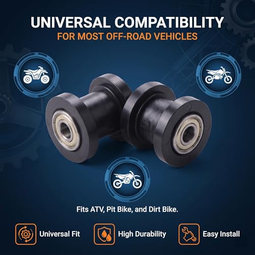 2 PCS Chain Roller Tensioner, 8mm and 10mm Pulley Wheel, Durable Rubber Metal Guide with Chain Puller, Universal for Most Motorcycles, ATVs, Pit Bikes (Black)