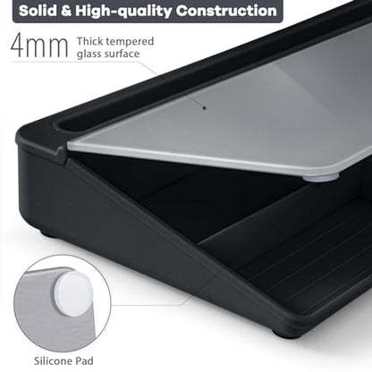 Varhomax Glass Desk Whiteboard with Storage, Desktop Organizer - color: Black&gray
