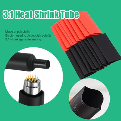 Twidec/32PCS Battery Cable Ends 1/0 AWG 2/0 AWG Heavy Duty Copper Lugs 0 Gauge 00 Gauge Copper Cable Wire Lugs,Coppers Ring Terminals 5/16" and 3/8" with Heat Shrink Tube - color: 32PCS
