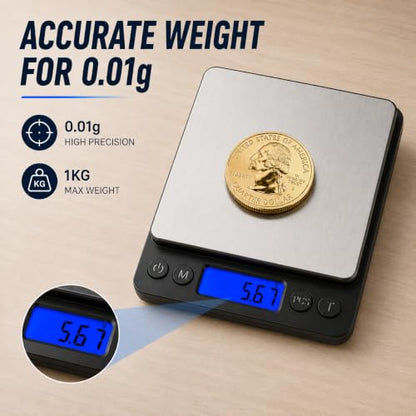1kg/0.01g High Accuracy Digital Gram Scale Coin Scale to Weigh Coins - color: Black
