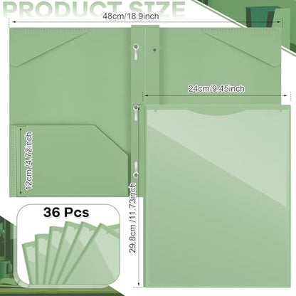 Henoyso 36 Pcs Plastic Folder with Clear Front Pocket, Sage Green - color: Sage Green