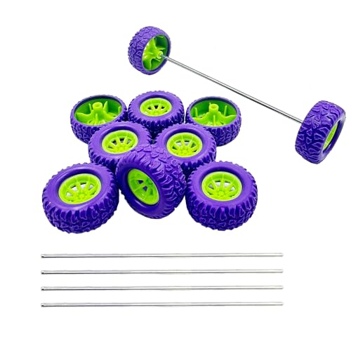 10PCS Toy Car Wheel RC Car Rubber Tire Wheel with 5PCS Shaft Round Rod Axles for RC Car Truck Robot DIY Model Toy Wheel Parts (2x29mm Purple) - style: 2x29mm Purple