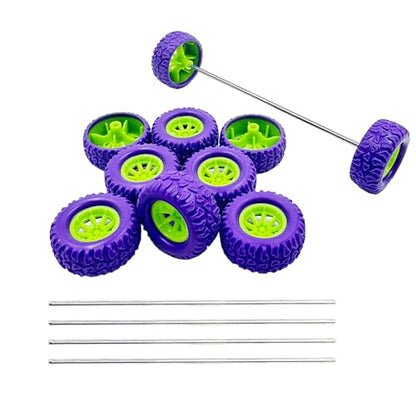 10PCS Toy Car Wheel RC Car Rubber Tire Wheel with 5PCS Shaft Round Rod Axles for RC Car Truck Robot DIY Model Toy Wheel Parts (2x29mm Purple) - style: 2x29mm Purple