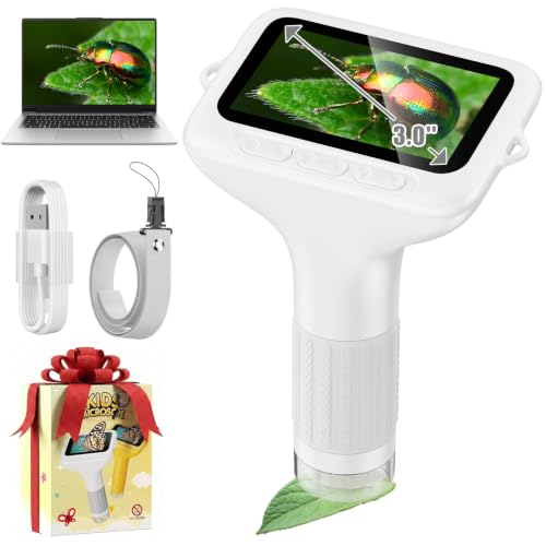 Kids Microscope, 1000X with 3.0" Large IPS Screen (White) - color: White