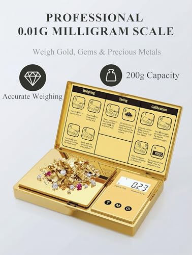 Gram Scale 0.01/200g Accuracy,6 Units Tare Function for Jewelry Coin - color: Golden