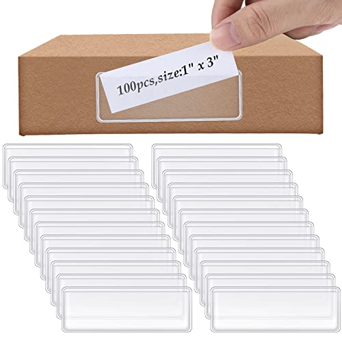 Meanplan 100 Pcs Label Holder Self Adhesive Clear Pocket Bulk 3x1 Inch