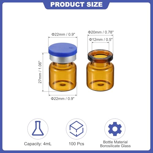 PATIKIL 4ml Sample Vials, 100 Pack Lab Empty Vials with Butyl Rubber Stopper Crimp Top Caps and Labels Borosilicate Glass Vial, Amber - color: Amber, size: 4ml
