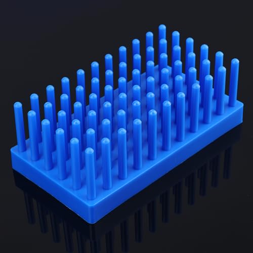 stonylab Plastic Test Tube Rack, Drip Style Column Test Tube Holder for Drying and Storing Test Tubes, 66 Columns, 1-Pack, Blue
