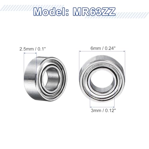 uxcell 12Pcs MR63ZZ Small Bearing, 3mm ID 6mm OD 2.5mm Width Double Shielded Deep Groove Ball Bearings for Electric Motor Skateboards 3D Printer, (ABEC 5) - size: MR63ZZ