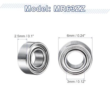 uxcell 12Pcs MR63ZZ Small Bearing, 3mm ID 6mm OD 2.5mm Width Double Shielded Deep Groove Ball Bearings for Electric Motor Skateboards 3D Printer, (ABEC 5) - size: MR63ZZ