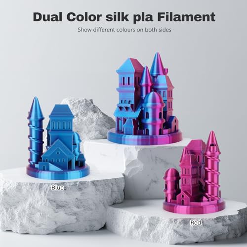 3DHoJor Silk PLA Filament 1.75mm Red Blue Dual Color PLA 3D Printer Filament 2 in 1 Coextrusion 1KG Spool(2.2lbs) 3D Printing Filament Dimensional Accuracy +/- 0.03mm Fits for Most FDM 3D Printers - color: Red Blue