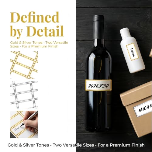Waterproof Removable Gold Silver Border Labels 1×2 & 1×3 Inch for Office - style: Gold & Silver Border