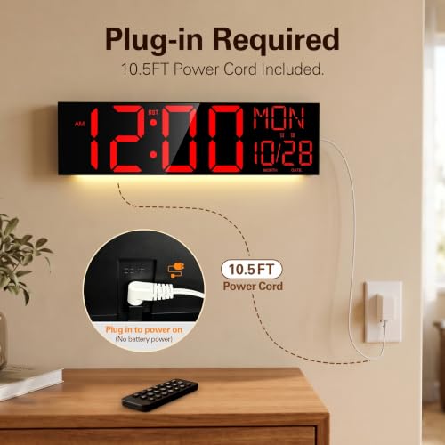 JALL 30" Oversize Digital Wall Clock with 7.3-inch Jumbo Numbers, Extra Large LED Wall Clock with Remote, Giant Digital Clock for Living Room, Church (Black Shell Red Font) - color: Black, size: 30 inches