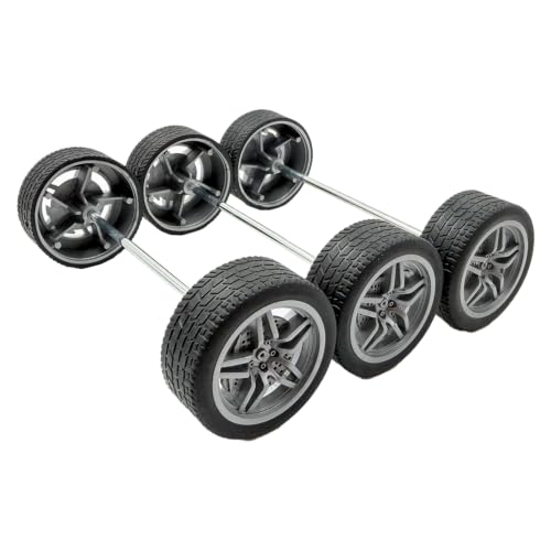 10PCS Toy Car Wheel RC Car Rubber Tire Wheel with 5PCS Round Shaft Axles for for RC Car Truck Robot Boat Helicopter DIY Model Building Projects (Silver)
