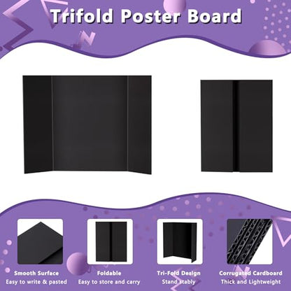 AKONEGE 4 Pack Small Trifold Poster Board 21" x 14" Tri Fold Poster Boards Black Corrugated Cardboard Project Boards for Presentations, School Projects, Science Fair, Exhibition Event Display - size: 21" x 14" (Small)