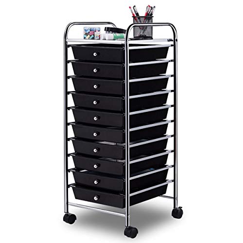 Giantex 10 Drawer Rolling Storage Cart Scrapbook Paper Office School Organizer (Black) - color: Black, size: 10 Drawers Small