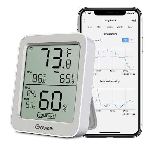 Govee Indoor Hygrometer Thermometer H5075 with Bluetooth App Control - color: Grey, size: 1 Pack