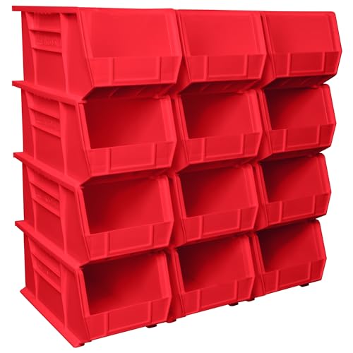 Akro-Mils 30240 AkroBins Plastic Hanging Stackable Storage Organizer Bin, 15-Inch x 8-Inch x 7-Inch, Red, 12-Pack - color: Red