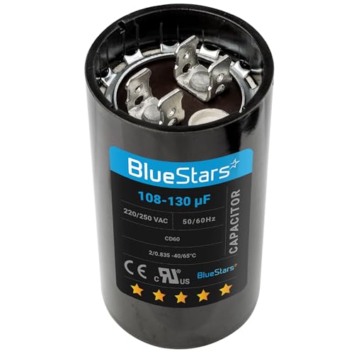 [2025 Upgraded] BlueStars 108-130 uF MFD 220-250 VAC Motor Start Capacitor - size: 108-130 MFD 220-250 VAC