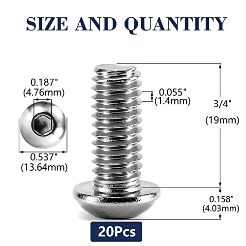 5/16-18 x 3/4" Button Head Socket Cap Bolts Screws, 20Pcs 304 Stainless Steel 18-8, Allen Hex Drive, Bright Finish by SG TZH(with Hex Spanner)