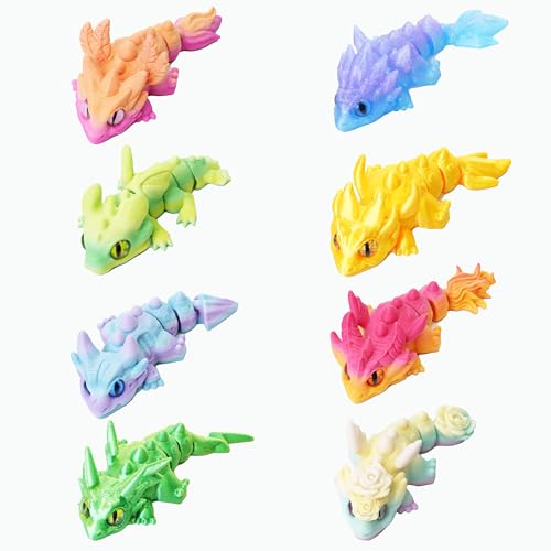 8 Pcs Articulated Dragon 4 Inch, 3D Printed Dragon Small Animals Figurines, 3D Printed Fidget Toys for Easter Basket Stuffers, Desk Pets for Kids Classroom, Sensory Toys for Boys Girls - color: 8pcs Dragon