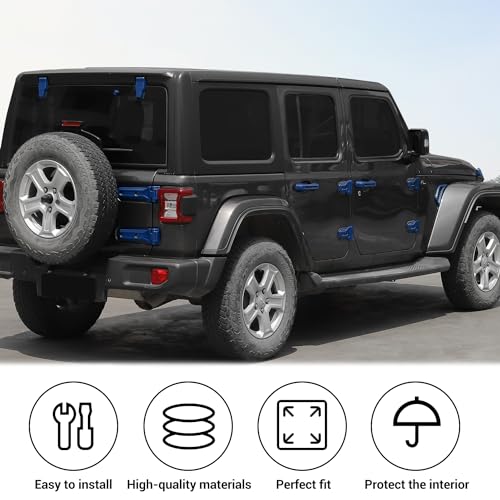 JWWY Complete Exterior Cover Trim Kit for 2018–2026 Jeep Wrangler JL JLU, Full Coverage Door Handle Hood Hinge Hood Latch Side Air Vent Rear Tailgate Window Hinge Covers, 43PCS Blue - color: Blue
