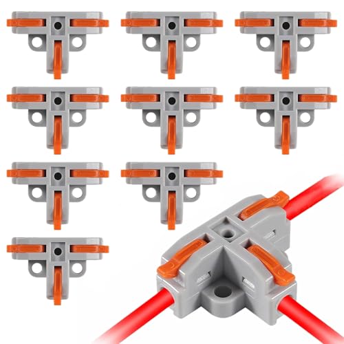 10PCS Lever Wire Connectors, T Shape Out Quick Wire Connectors, Electrical Lever Nuts Wire Connectors Push-in Conductor Terminal Block AWG 28-12 - color: 10pcs T-shaped