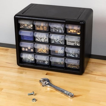 Akro-Mils 16-Drawer Plastic Storage Cabinet, 10.5"W x 6.5"D x 8.5"H, Black - color: Black, size: 16 Drawer, style: 1 Pack