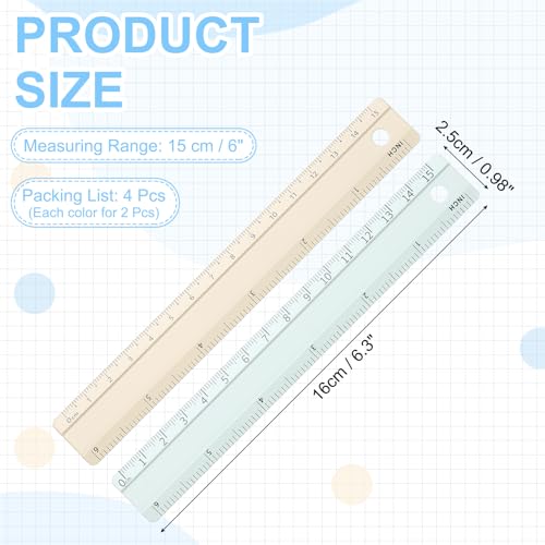 PATIKIL Metal Ruler 6"/15cm, 4Pcs Aluminum Straight Edge Ruler, Dual Scale - color: Green/Yellow