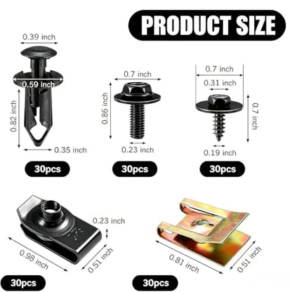 OTUAYAUTO 150PCS Car Screws and Bolts, Push Rivet Fasteners U-Nuts Kit - size: 150Pcs 5 Sizes Clips