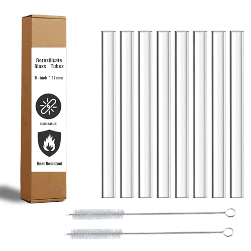Borosilicate Glass Tubes, 6 Inch, 12mm OD, 2mm Wall, Heat Resistant - size: OD: 0.47in Length: 6in