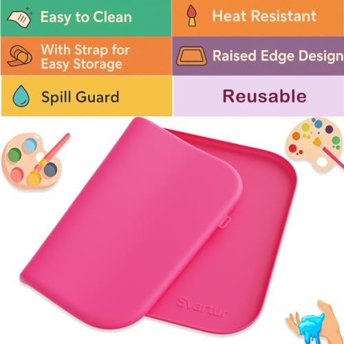 Silicone Art Mat 24" x 16" with Raised Edge, Roll-Up Design with Storage Strap, Multi-Purpose Desk & Table Protector Silicone Craft Mat for Crafts, Painting & DIY, Hot Pink - color: Hot Pink