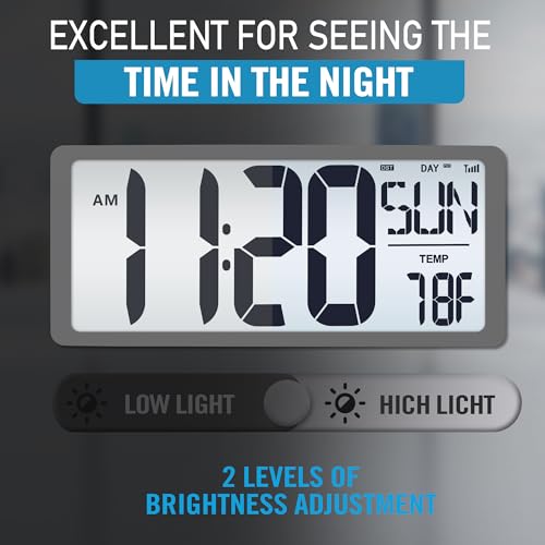 TXL 18.44" Large Amotic Digital Wall Clock with Backlight, Battery Operated Alarm Clock with Day, Date & Temperature, Jumbo Display Digital Count Up Down Timer Clock for Hoom,Classroom Room,Office - color: White Atomic Backlight-18.44in