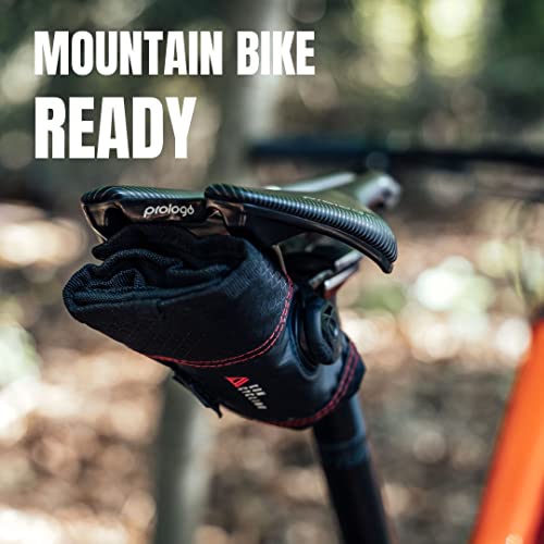 KOM Cycling Saddle Tool Roll Bag for Road, Mountain Biking, and Gravel Cycling - Saddle Roll is an alternative to the traditional Cycling Saddle Bag - Features 3 pockets and ATOP dial for tightening! - color: XL Black